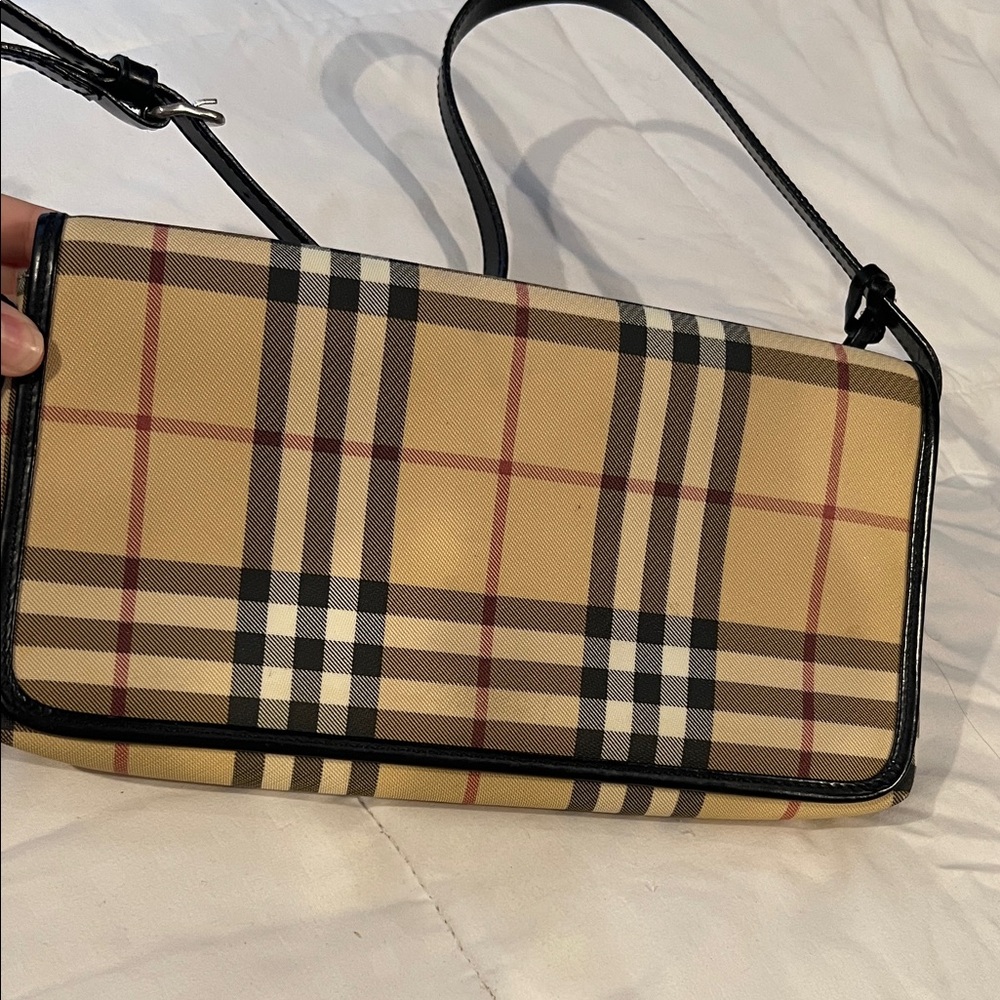Burberry Beige and Black Plaid Shoulder Bag